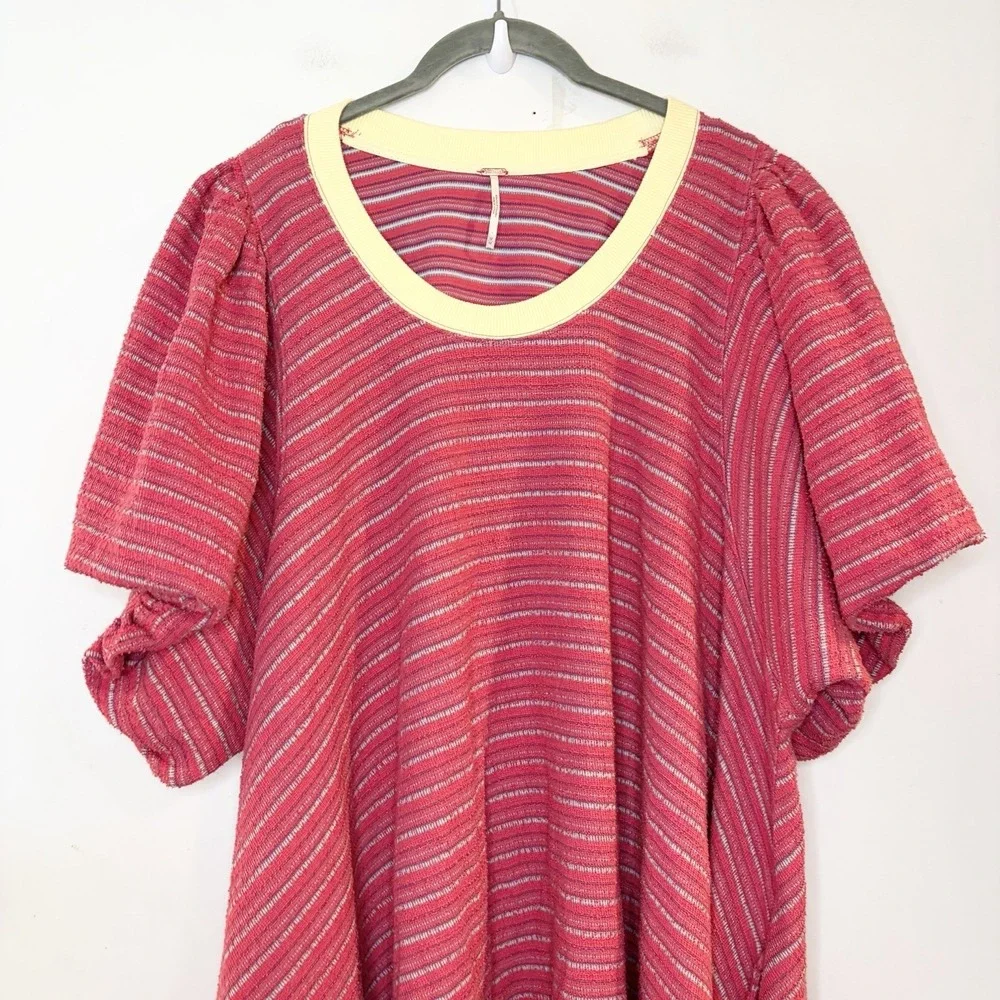 Free People Hudson Pullover Tunic Mini Dress Red Stripe Cotton A-Line Size M
